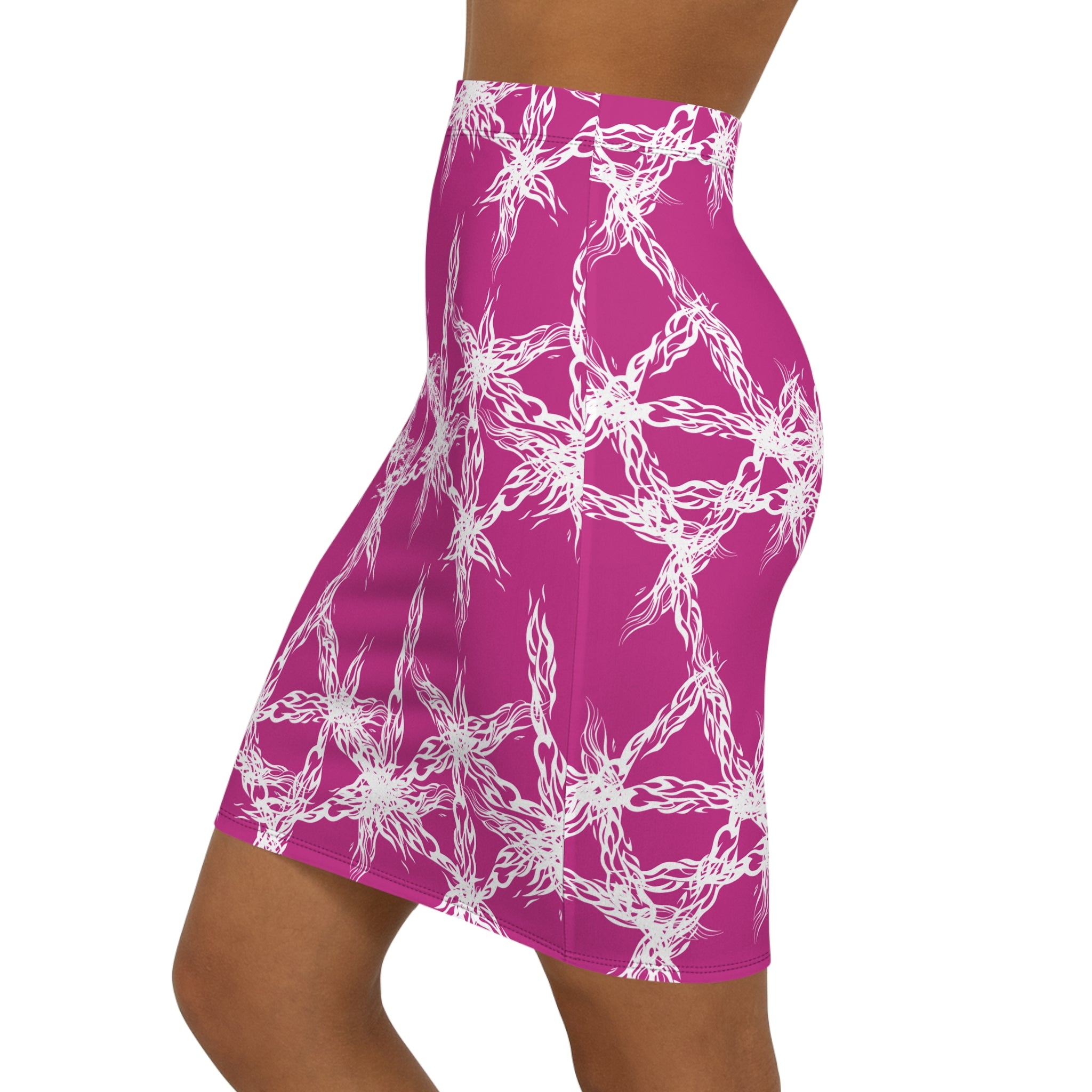 Oswald Pink  Lace Pattern Pencil Skirt — Mid‑Waist All‑Over Print