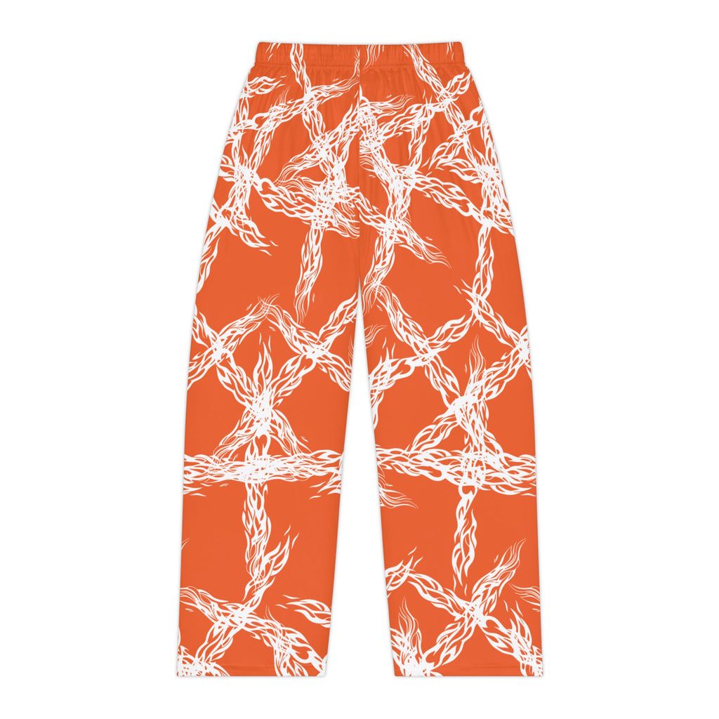 Women's Pajama Pants — Orange White Woven Knot All-Over Print