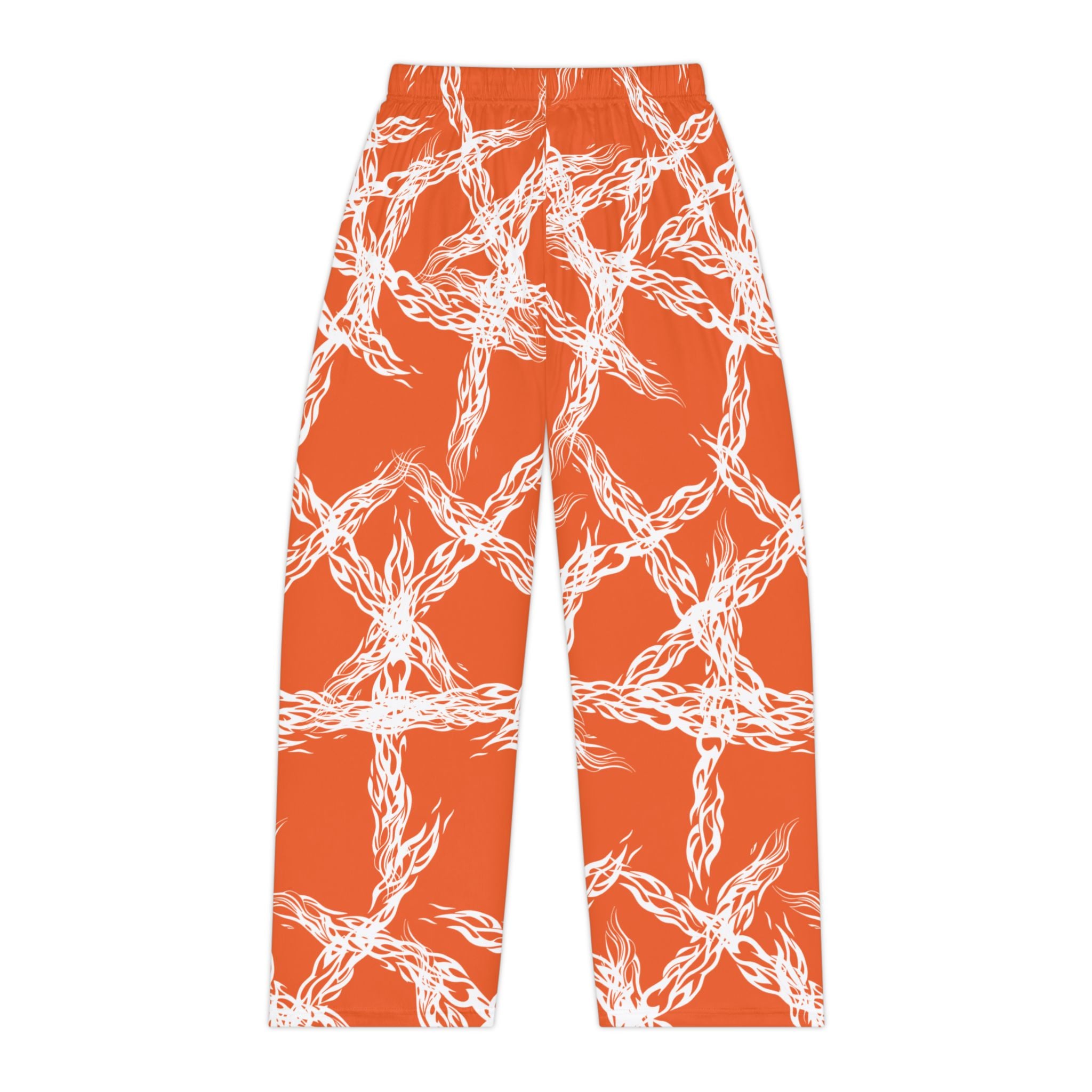 Women's Pajama Pants — Orange White Woven Knot All-Over Print