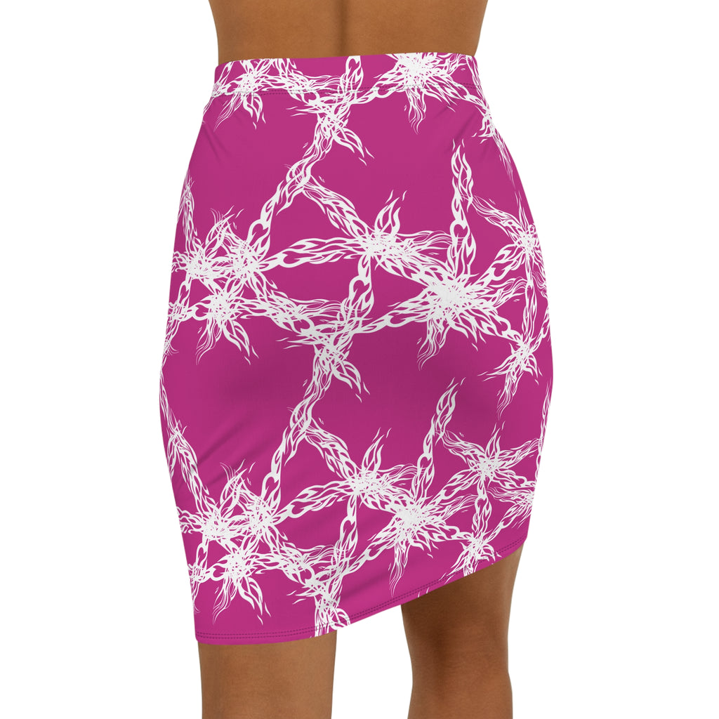 Oswald Pink  Lace Pattern Pencil Skirt — Mid‑Waist All‑Over Print