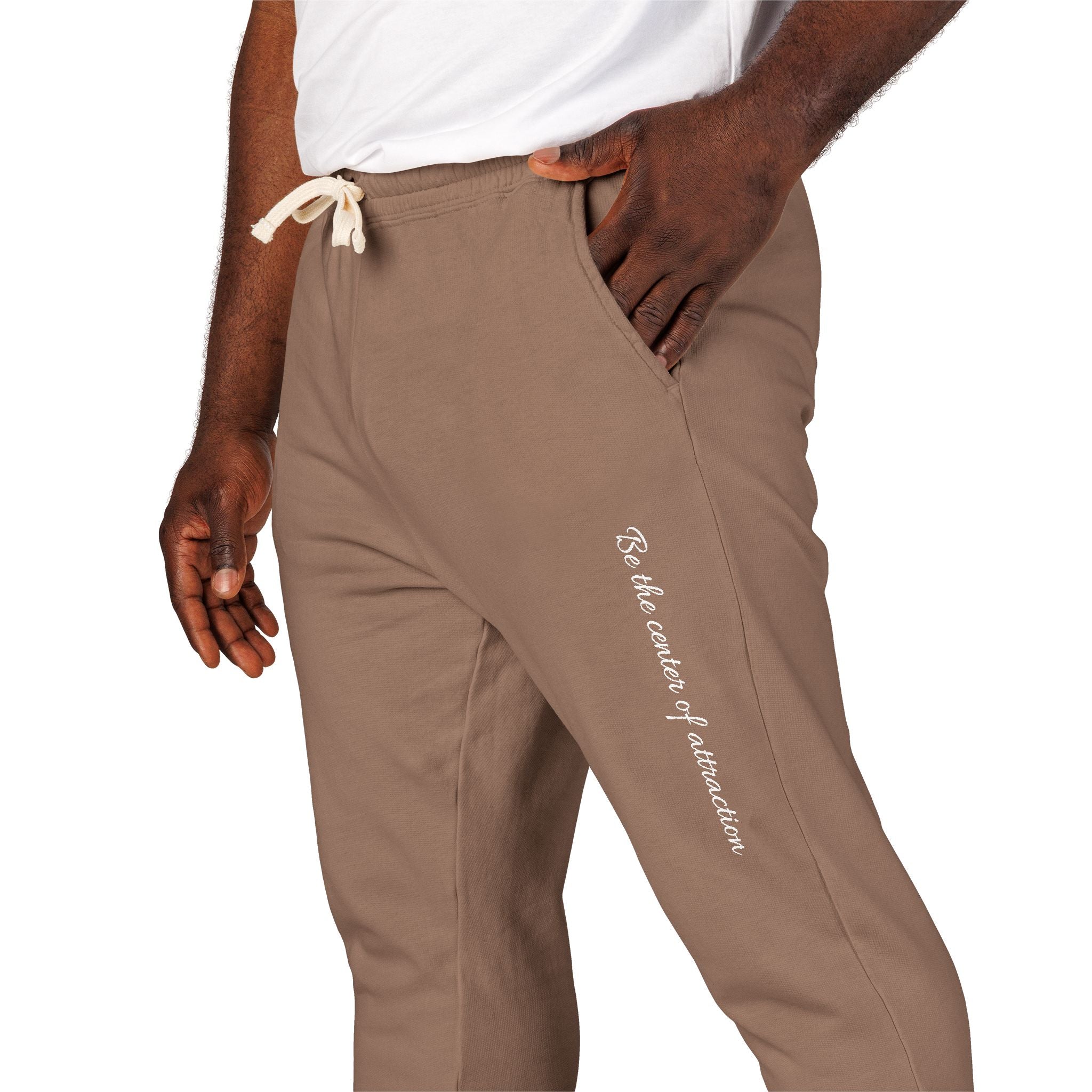 Garment-Dyed Fleece Sweatpants — Minimal Vertical Script Joggers