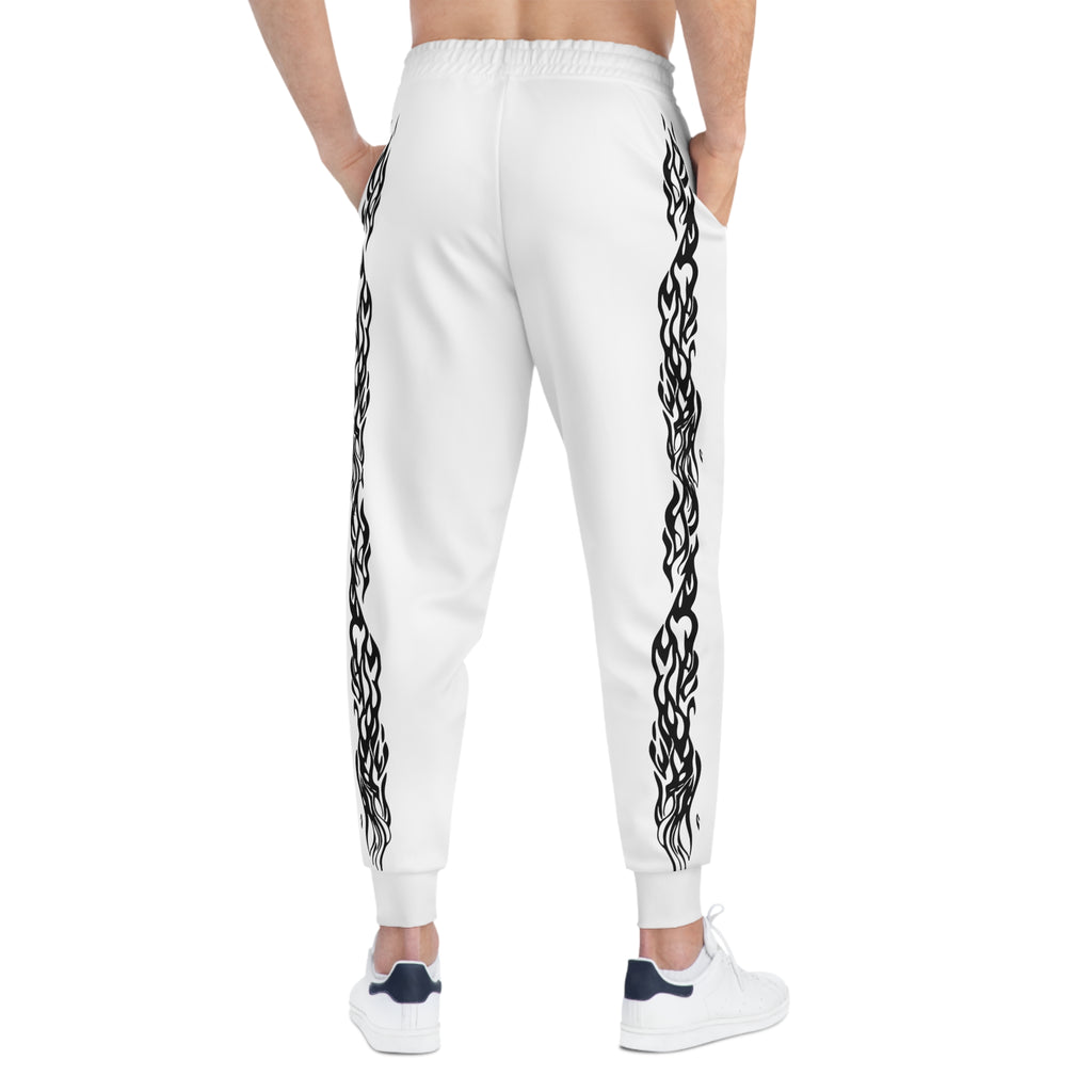 Oswald Unisex Side-Stripe Joggers — Athletic All-Over Print Sweatpants(White)