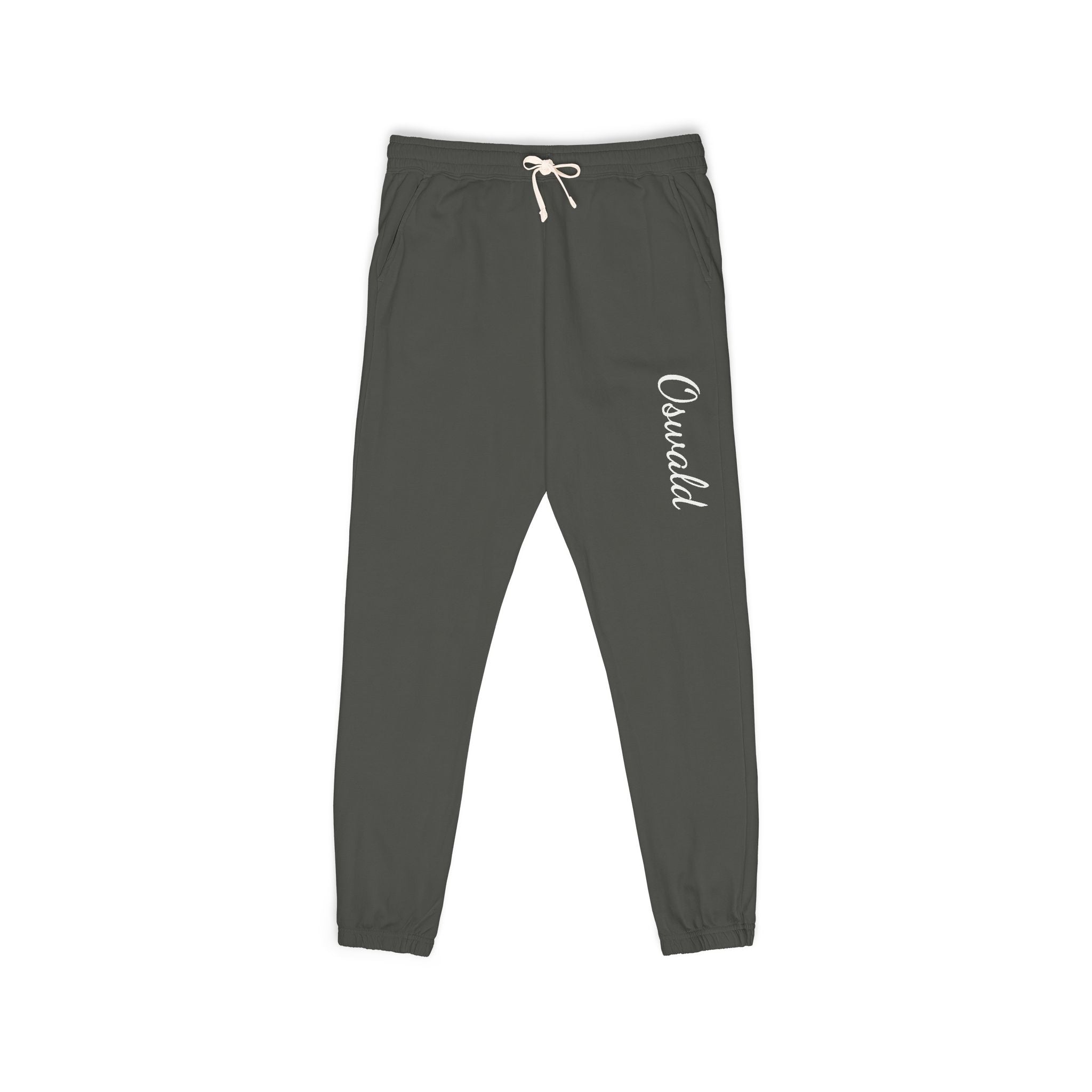 Embroidered 'Overalls' Fleece Sweatpants — Cozy Garment-Dyed Lounge Joggers