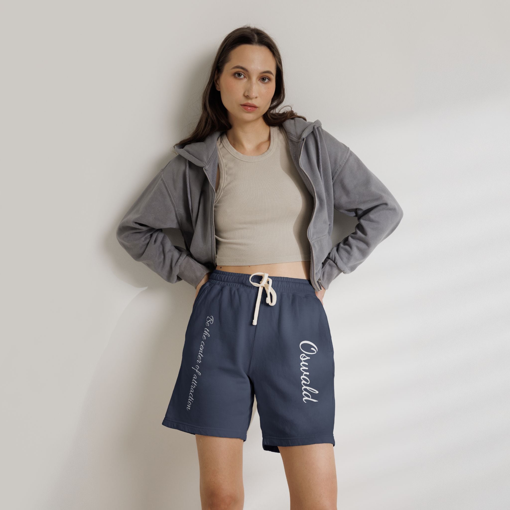 Fleece Sweat Shorts — 'Oswald' Side Script Coral Lounge Shorts