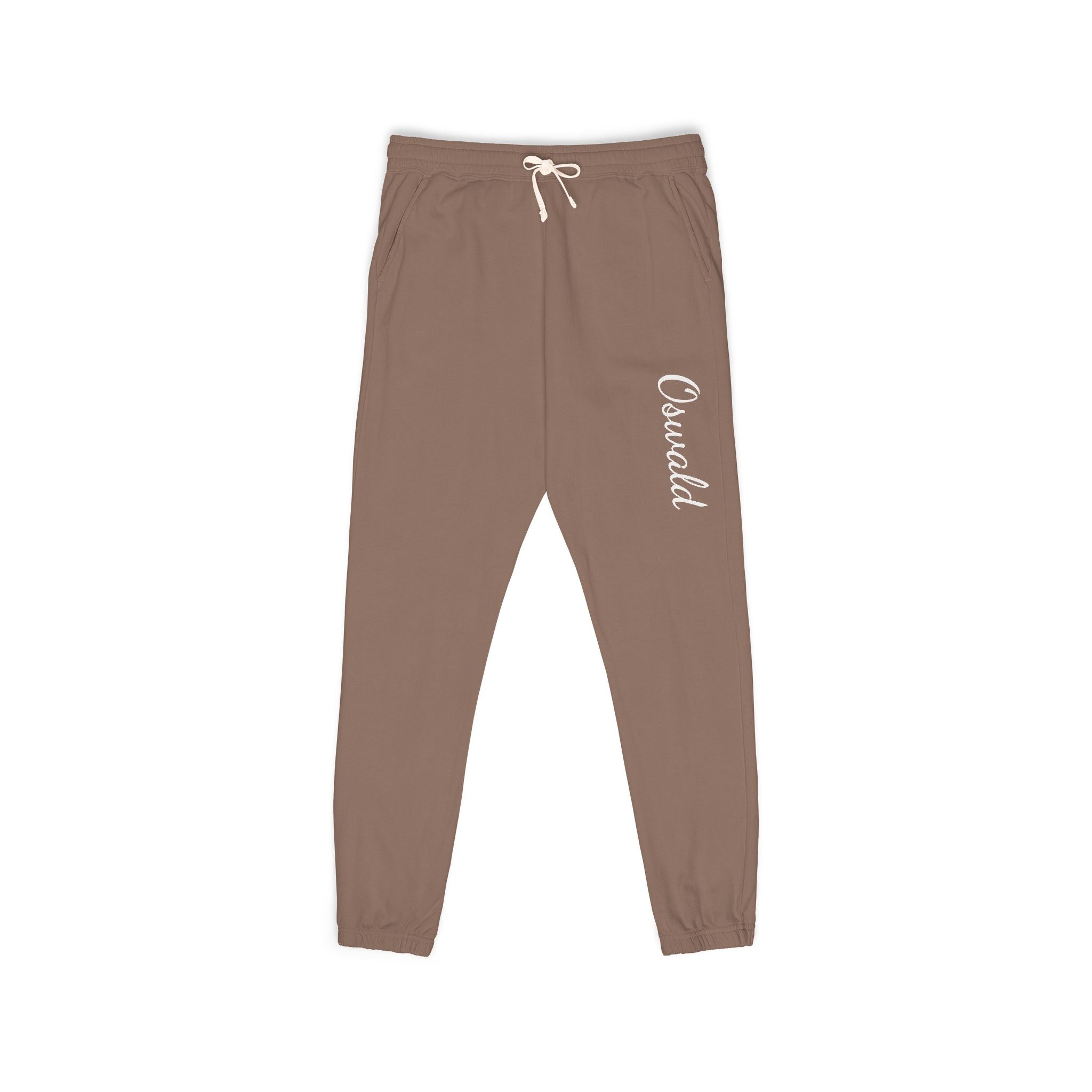Embroidered 'Overalls' Fleece Sweatpants — Cozy Garment-Dyed Lounge Joggers