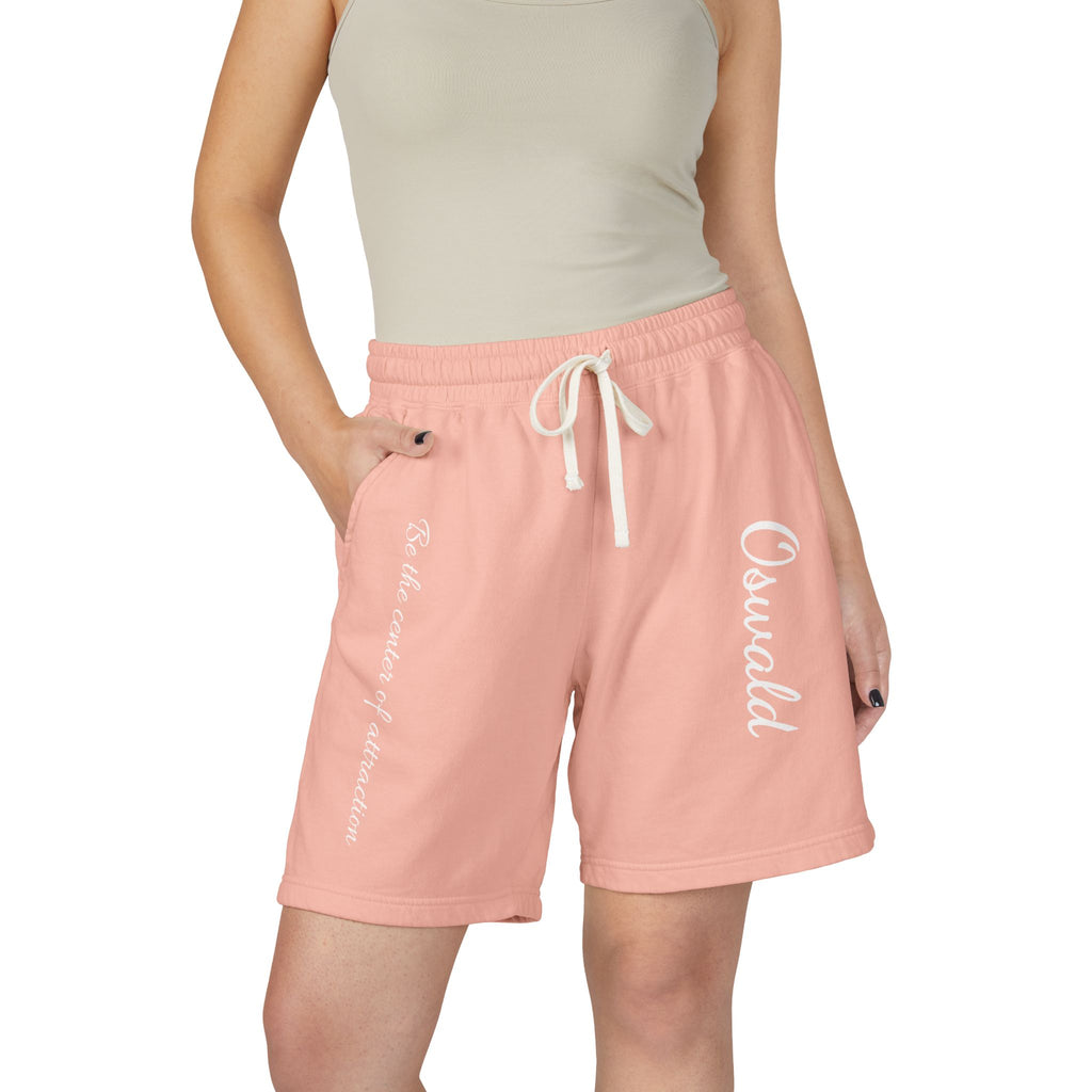 Fleece Sweat Shorts — 'Oswald' Side Script Coral Lounge Shorts