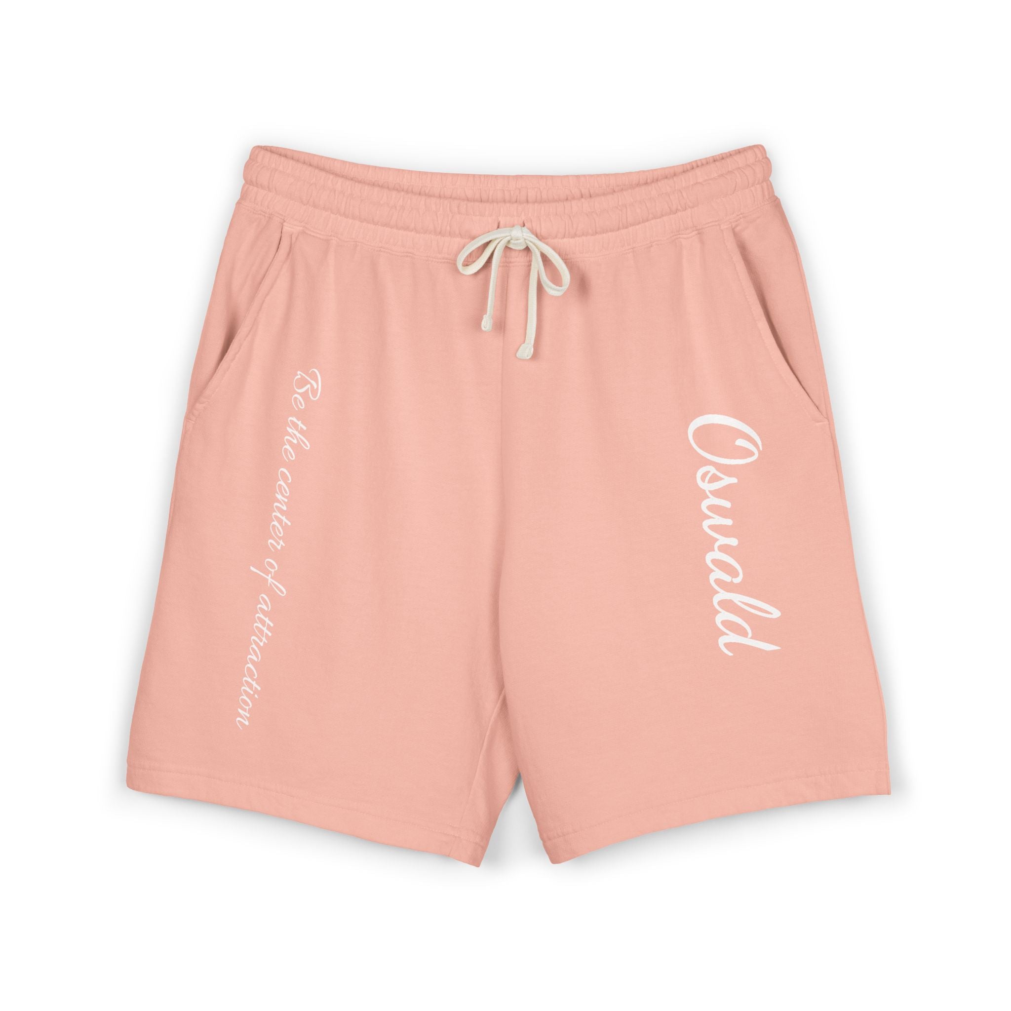 Fleece Sweat Shorts — 'Oswald' Side Script Coral Lounge Shorts