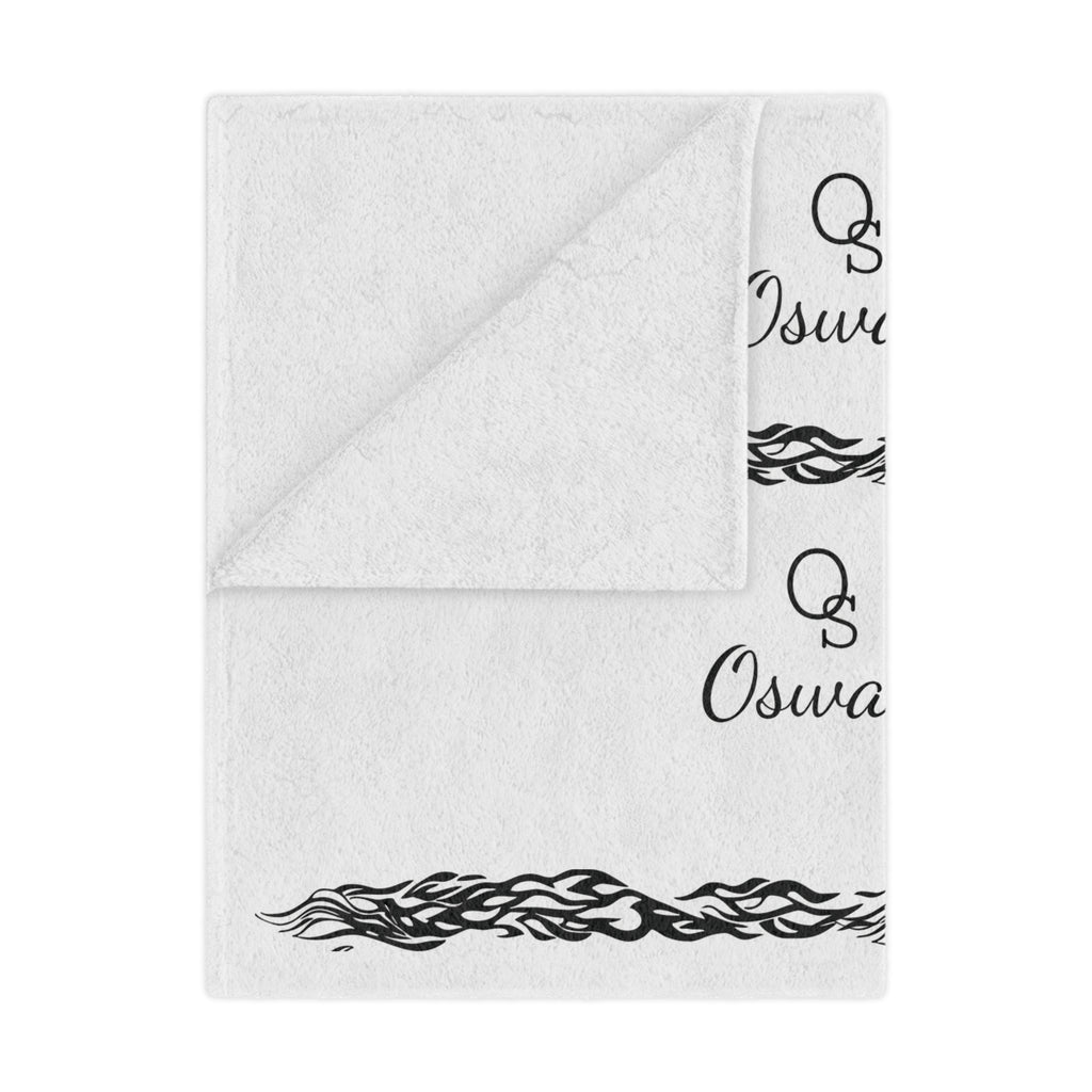 Oswald Minky Blanket – Monogram Script with Ornate Divider Stripes