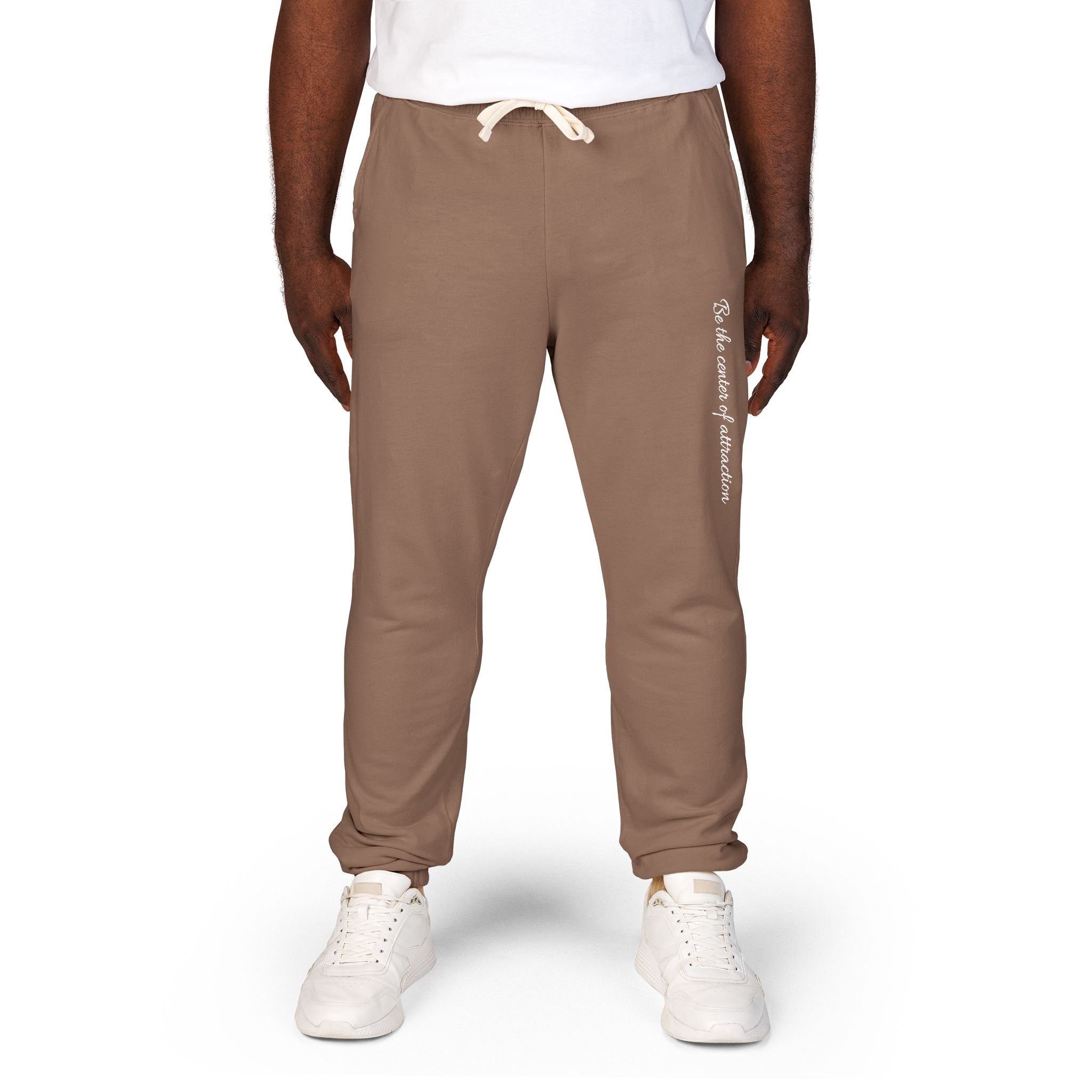 Garment-Dyed Fleece Sweatpants — Minimal Vertical Script Joggers