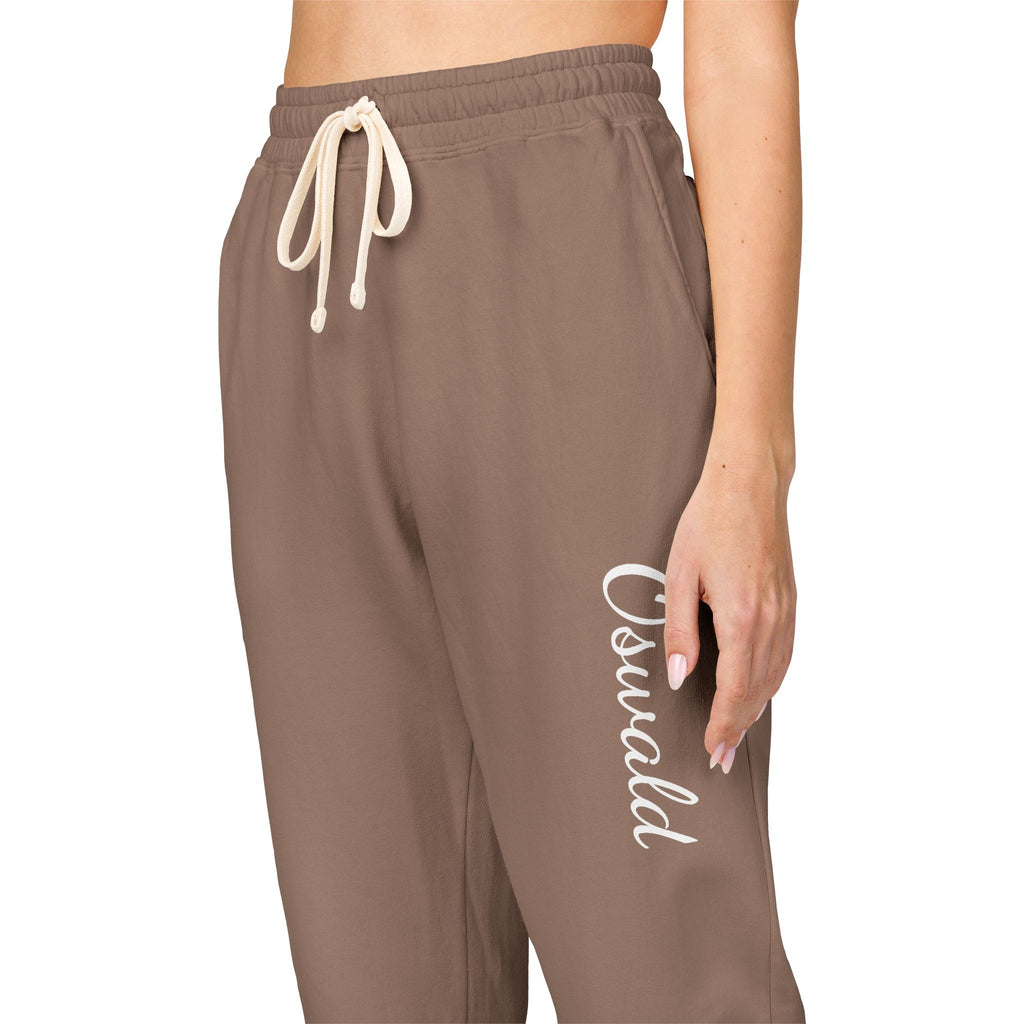 Embroidered 'Overalls' Fleece Sweatpants — Cozy Garment-Dyed Lounge Joggers