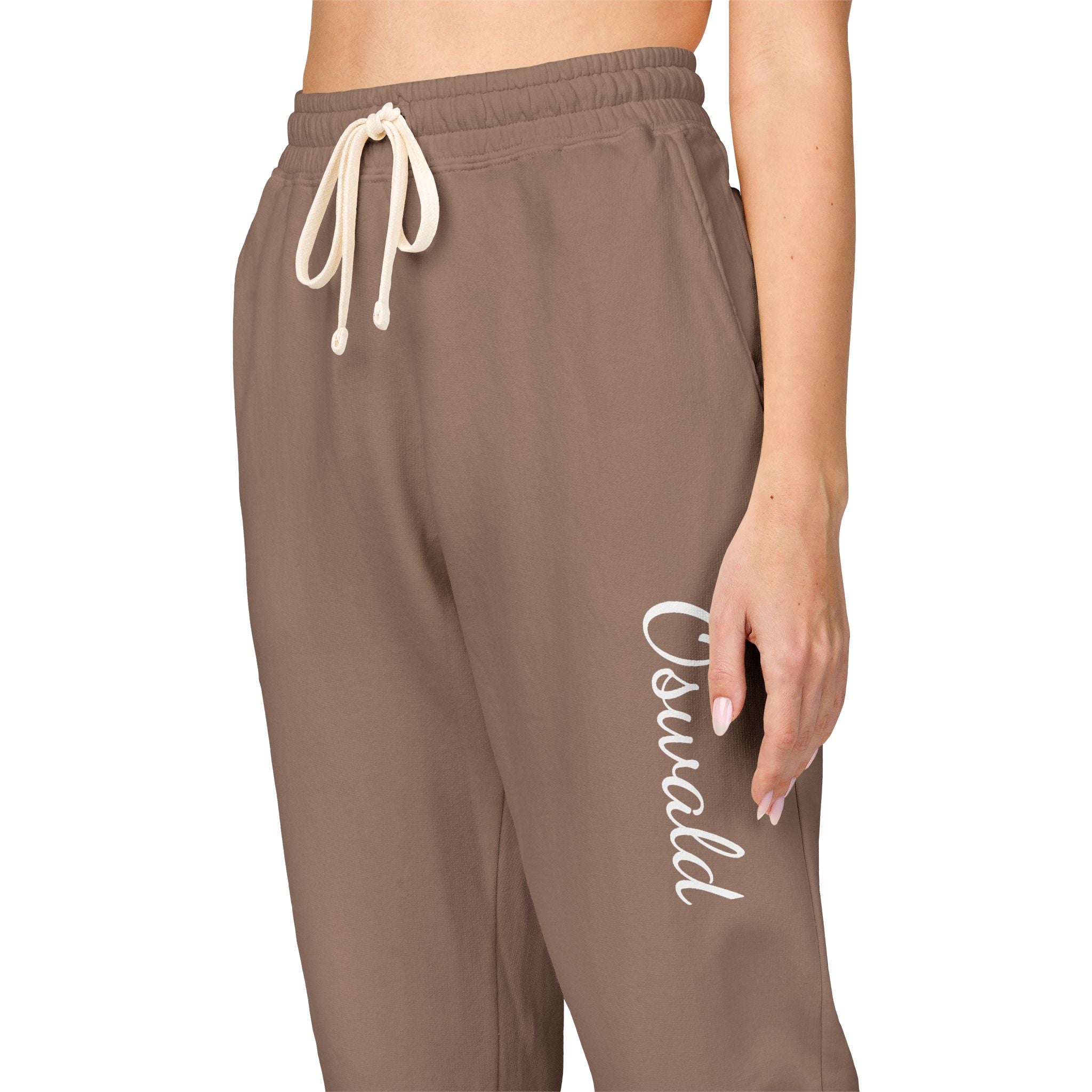 Embroidered 'Overalls' Fleece Sweatpants — Cozy Garment-Dyed Lounge Joggers