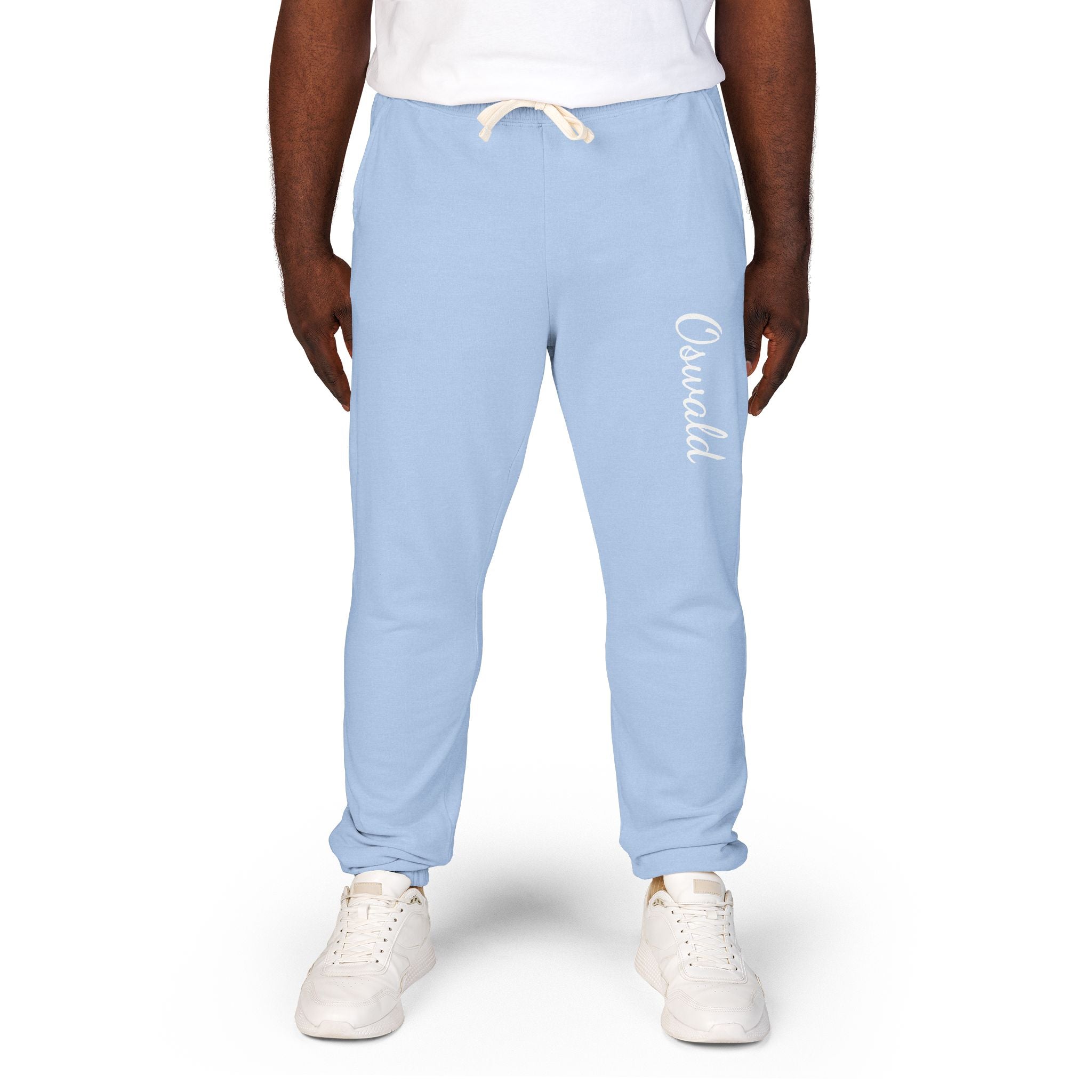 Embroidered 'Overalls' Fleece Sweatpants — Cozy Garment-Dyed Lounge Joggers