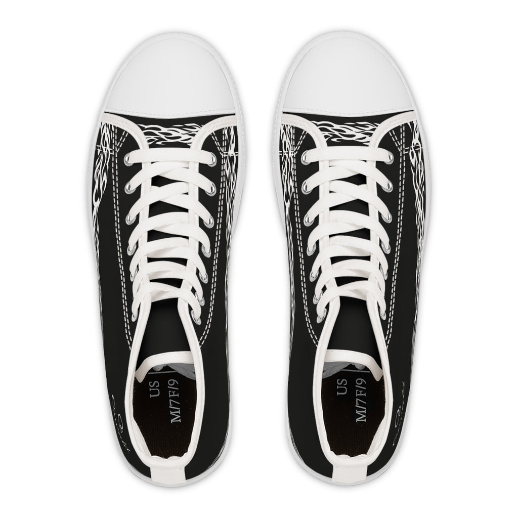 Women's High Top Sneakers — Black Tribal Chain Graphic Athletic Shoes