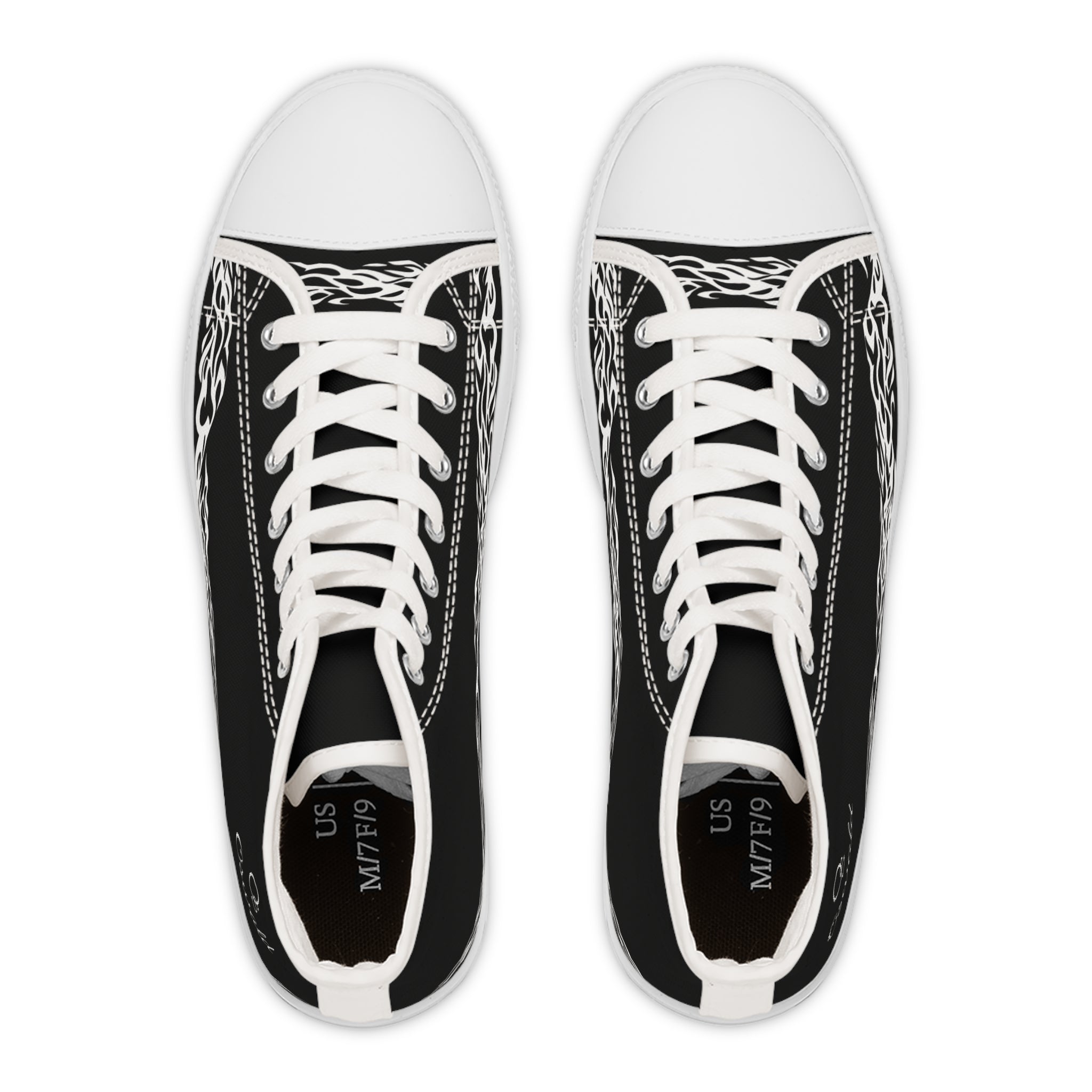 Women's High Top Sneakers — Black Tribal Chain Graphic Athletic Shoes