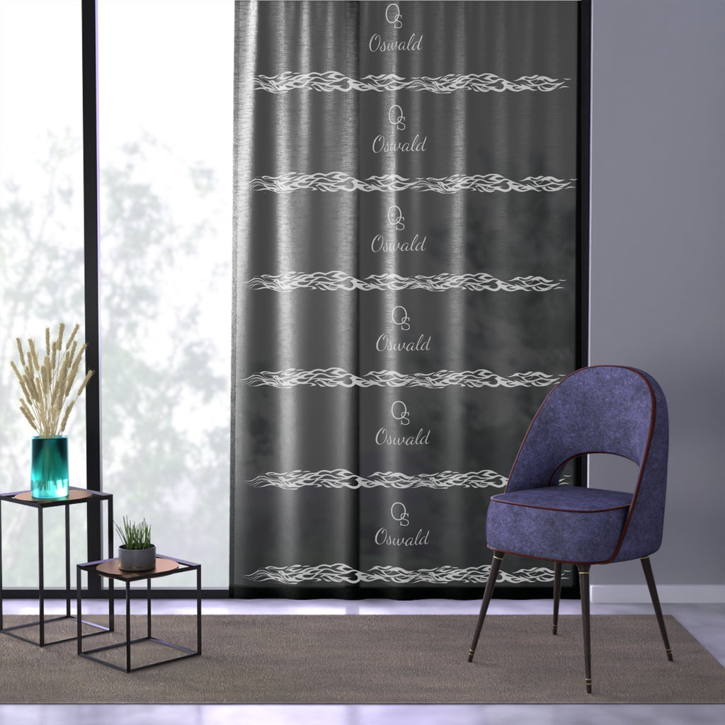 Oswald Monogram Black Sheer Window Curtain