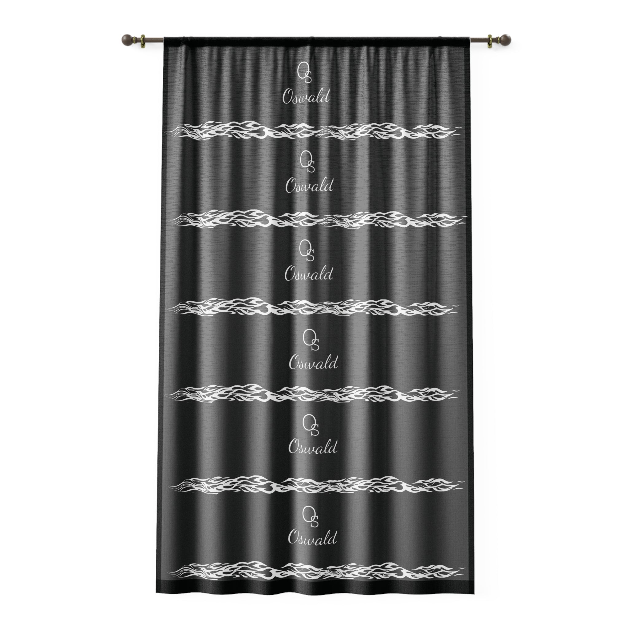 Oswald Monogram Black Sheer Window Curtain