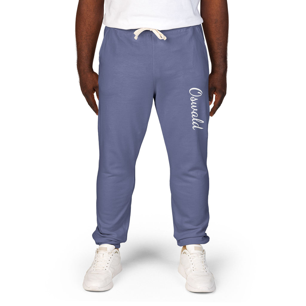 Embroidered 'Overalls' Fleece Sweatpants — Cozy Garment-Dyed Lounge Joggers