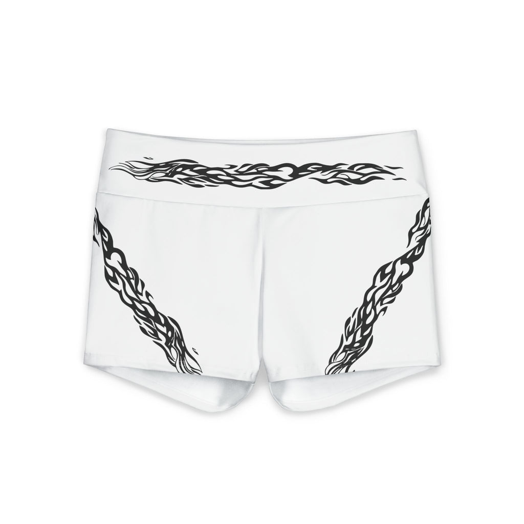 Tribal Streak Yoga Shorts — Women's White Polyester Athletic Shorts