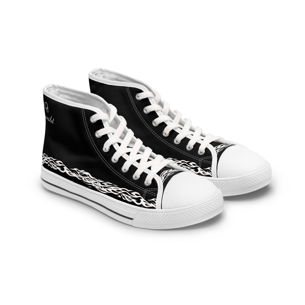 Women's High Top Sneakers — Black Tribal Chain Graphic Athletic Shoes