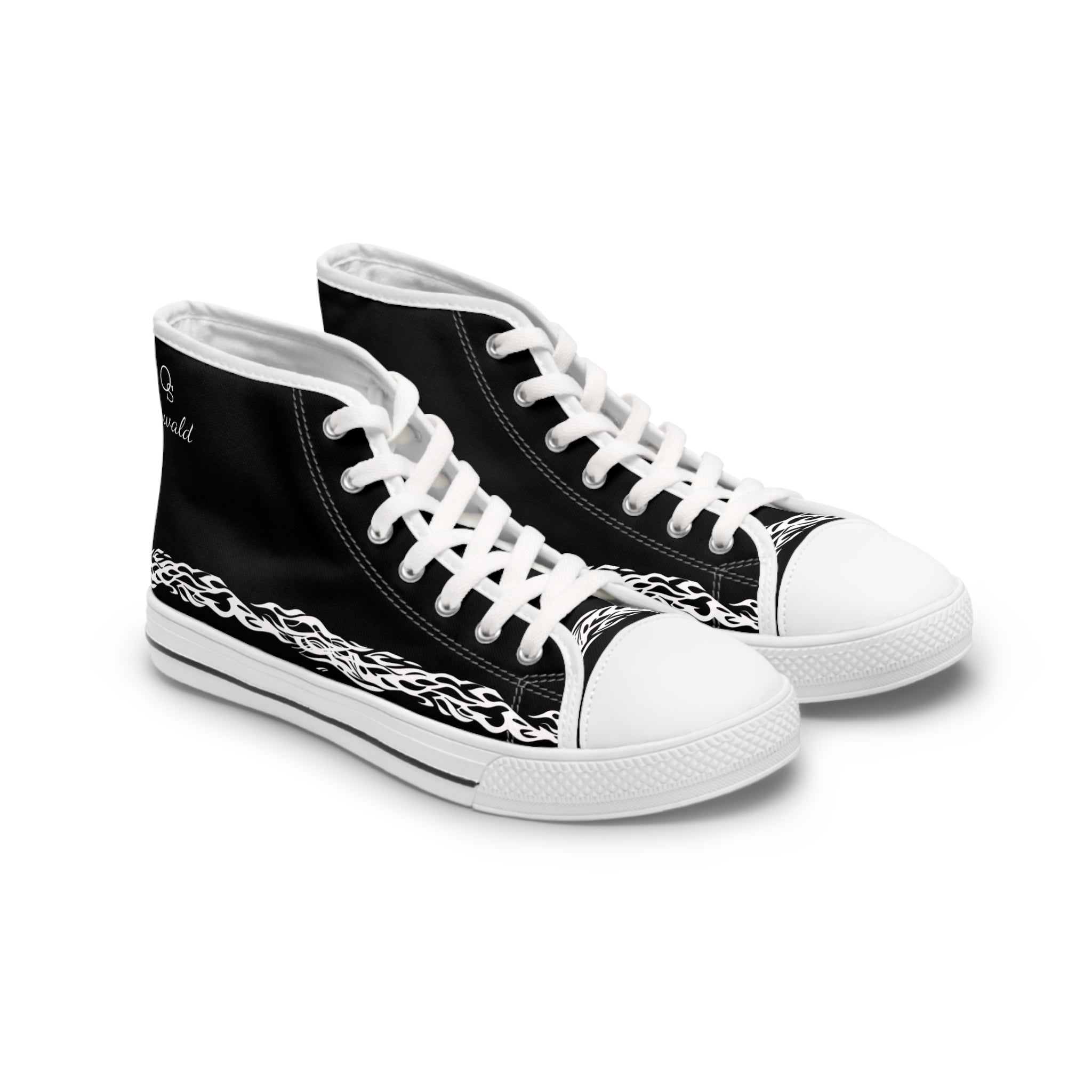 Women's High Top Sneakers — Black Tribal Chain Graphic Athletic Shoes