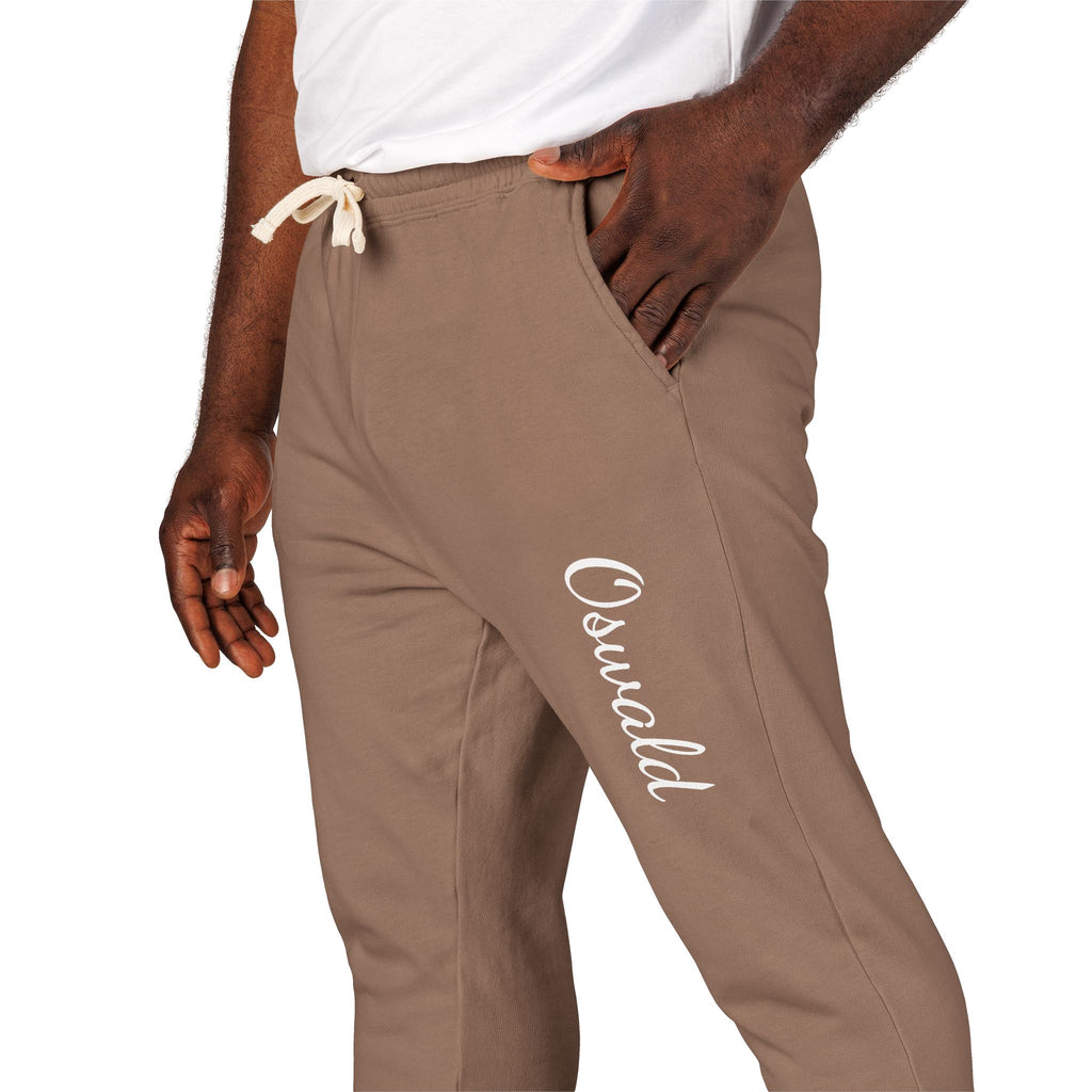 Embroidered 'Overalls' Fleece Sweatpants — Cozy Garment-Dyed Lounge Joggers