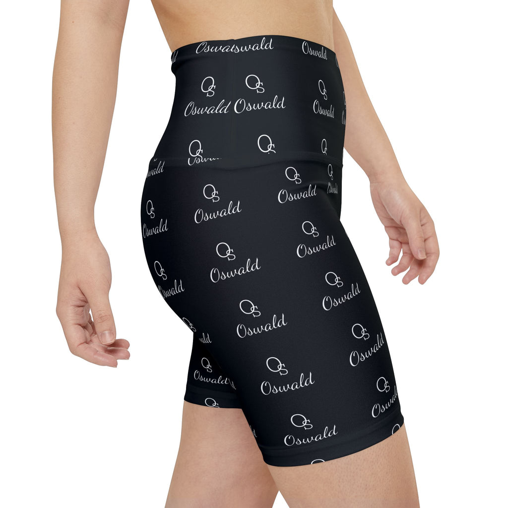 Monogram Repeat Women's Workout Shorts — Black All-Over Print Active Biker Shorts