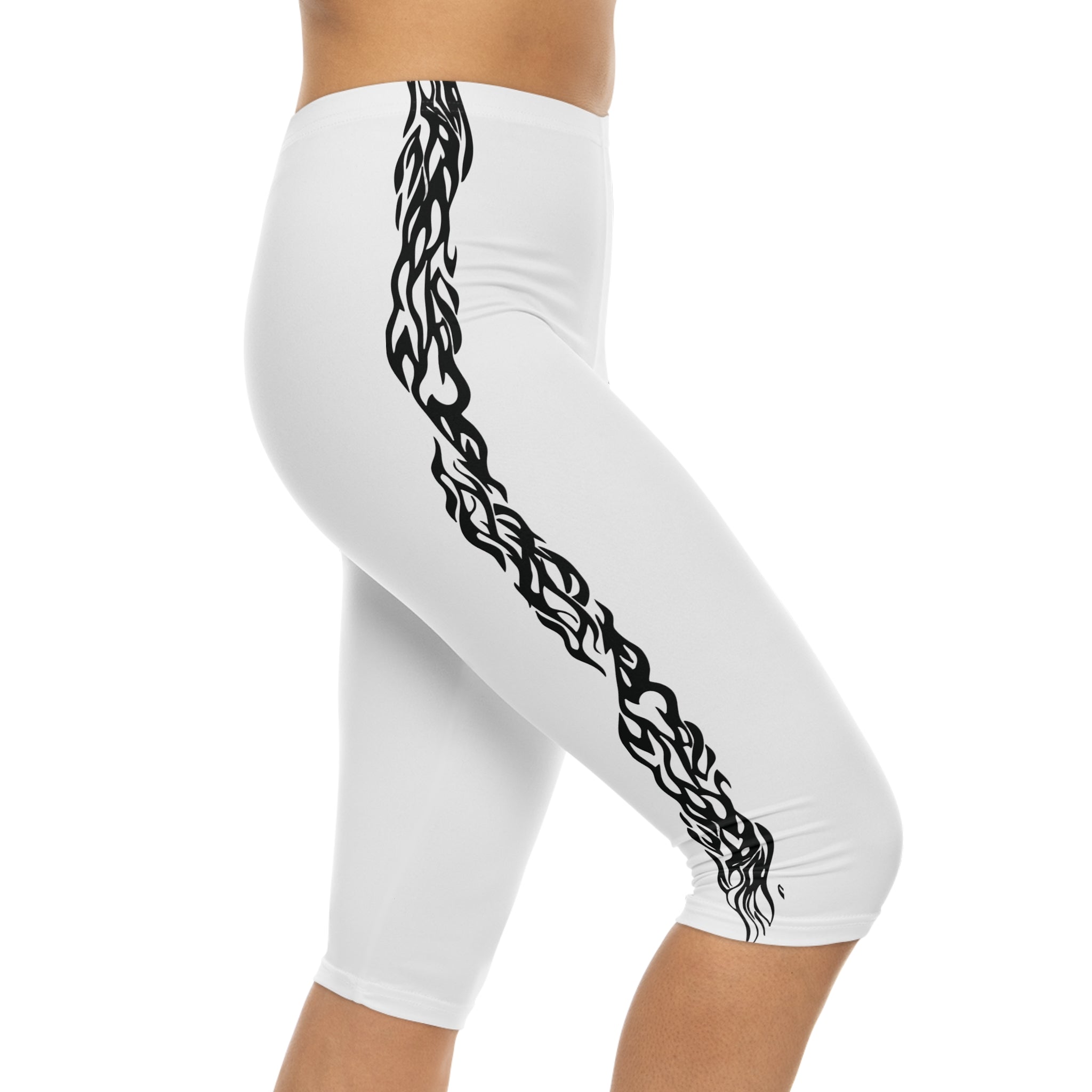 Capri Leggings with Black Tribal Side Panel — Women's Athletic Crop Pants