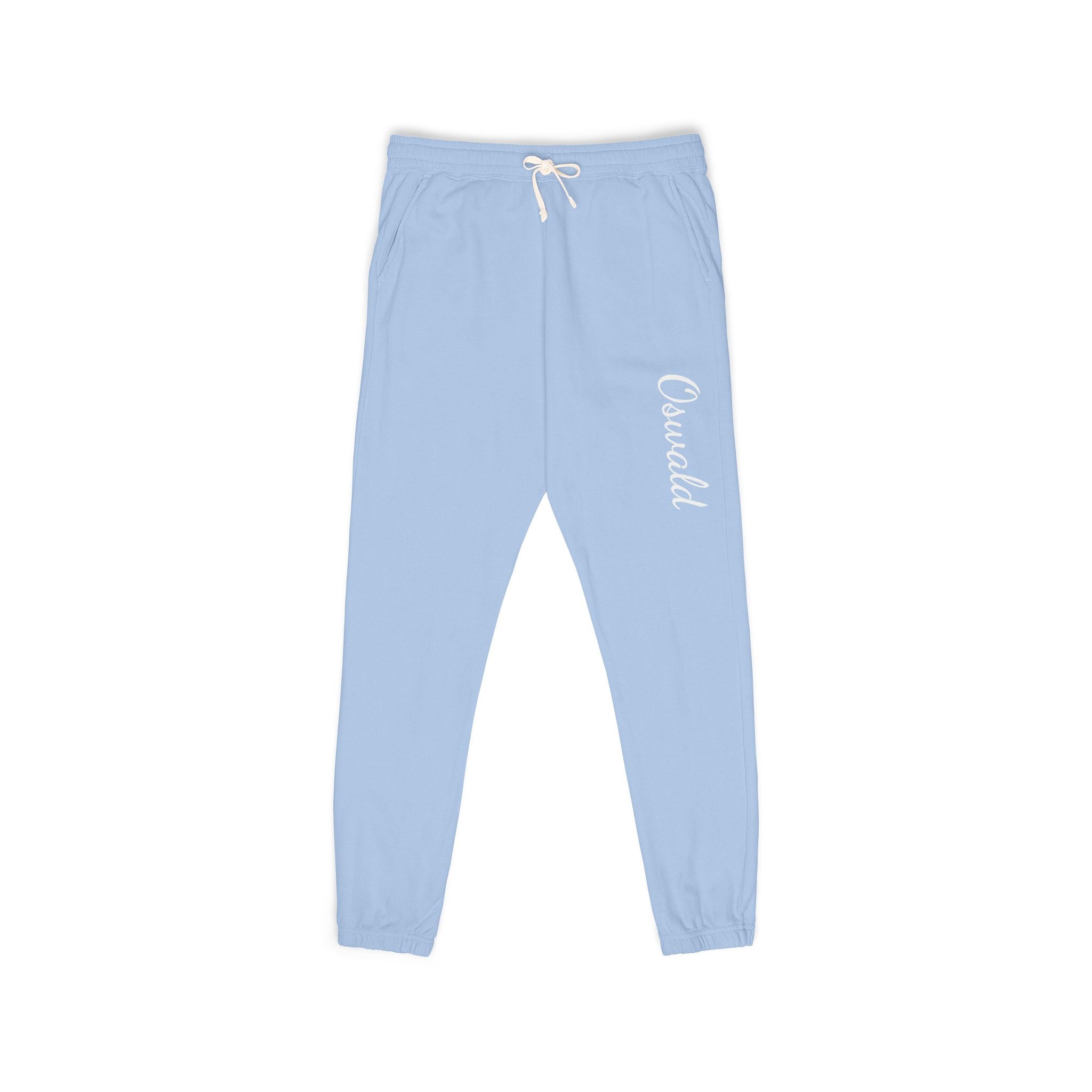 Embroidered 'Overalls' Fleece Sweatpants — Cozy Garment-Dyed Lounge Joggers
