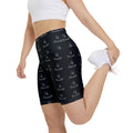 Monogram Repeat Women's Workout Shorts — Black All-Over Print Active Biker Shorts