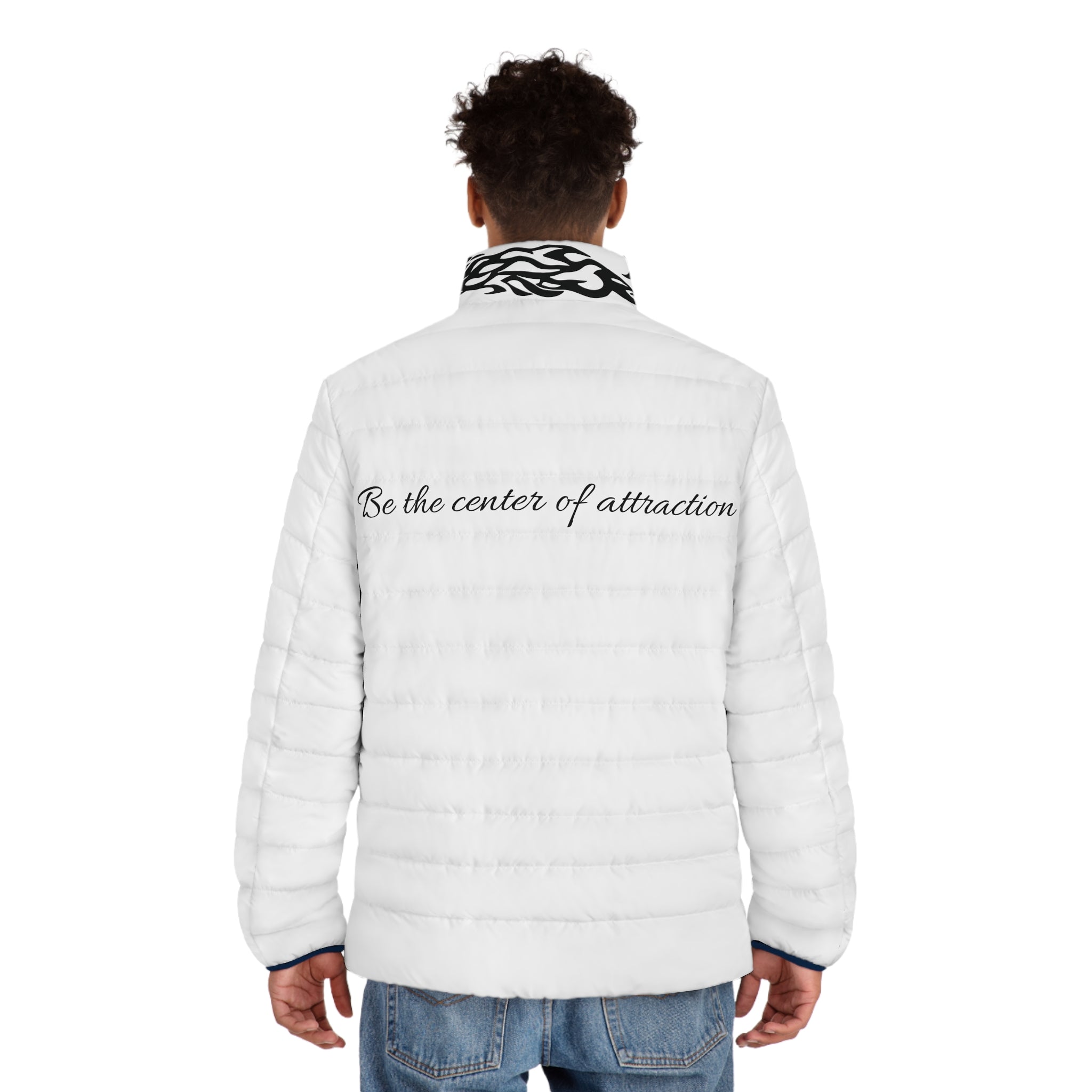 Men's Puffer Jacket —  with Black Tribal Accents