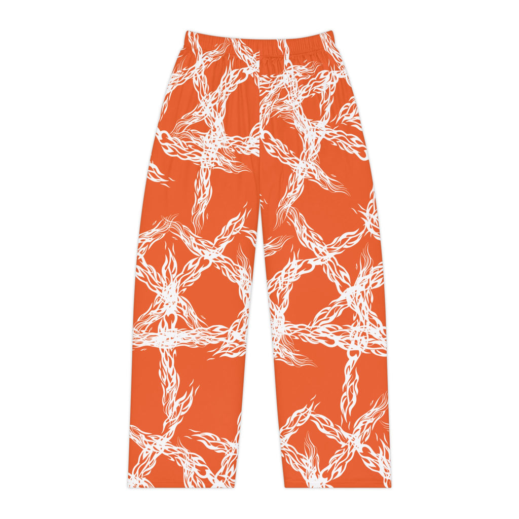 Women's Pajama Pants — Orange White Woven Knot All-Over Print