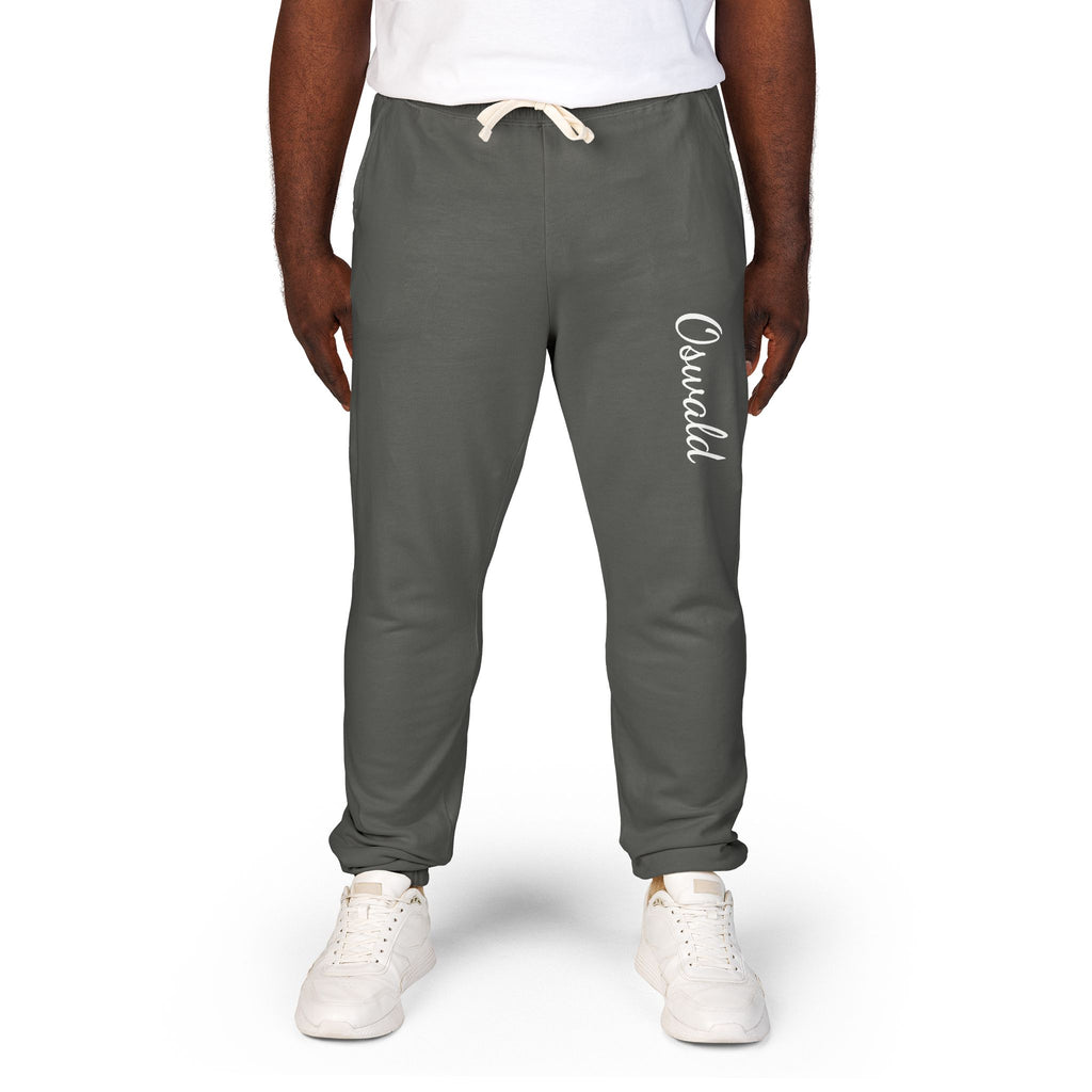 Embroidered 'Overalls' Fleece Sweatpants — Cozy Garment-Dyed Lounge Joggers