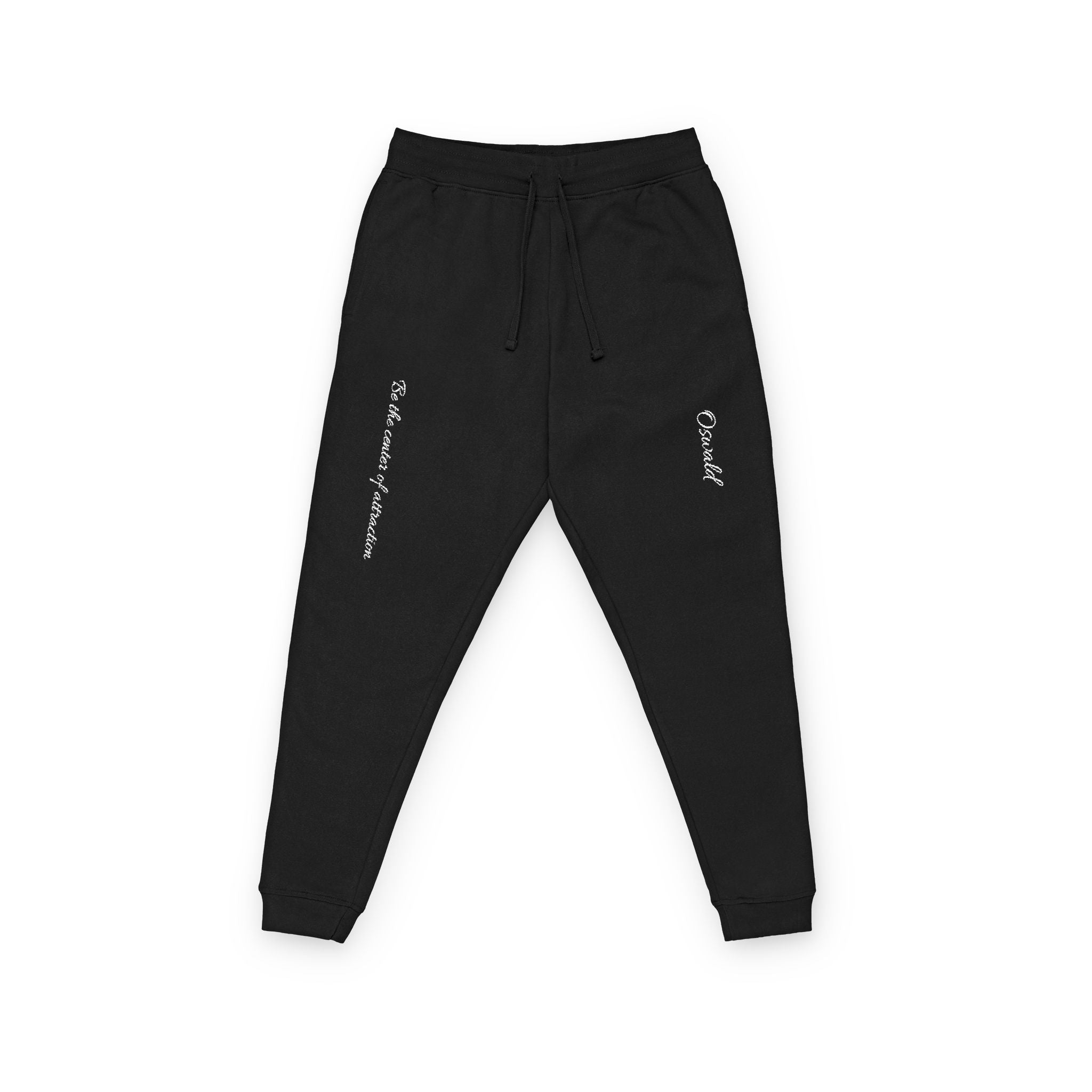 Embroidered Script Joggers — Casual Fleece Sweatpants with Side Script