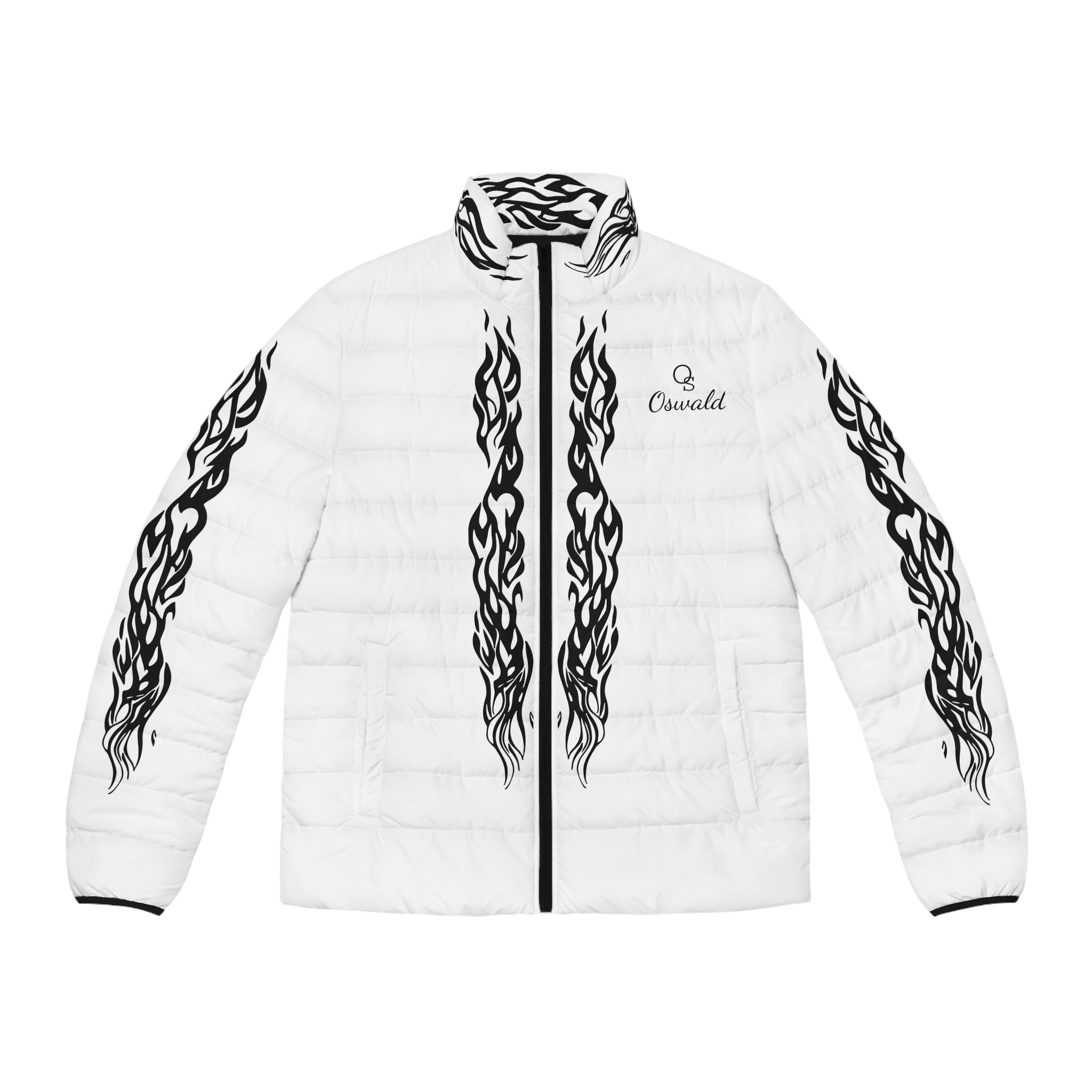 Men's Puffer Jacket —  with Black Tribal Accents