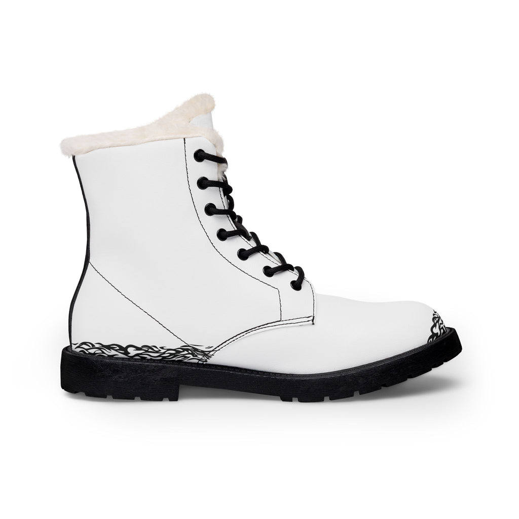 Women's White Leather Fur-Lined Combat Boots – Cozy Winter Lace-Up Boots