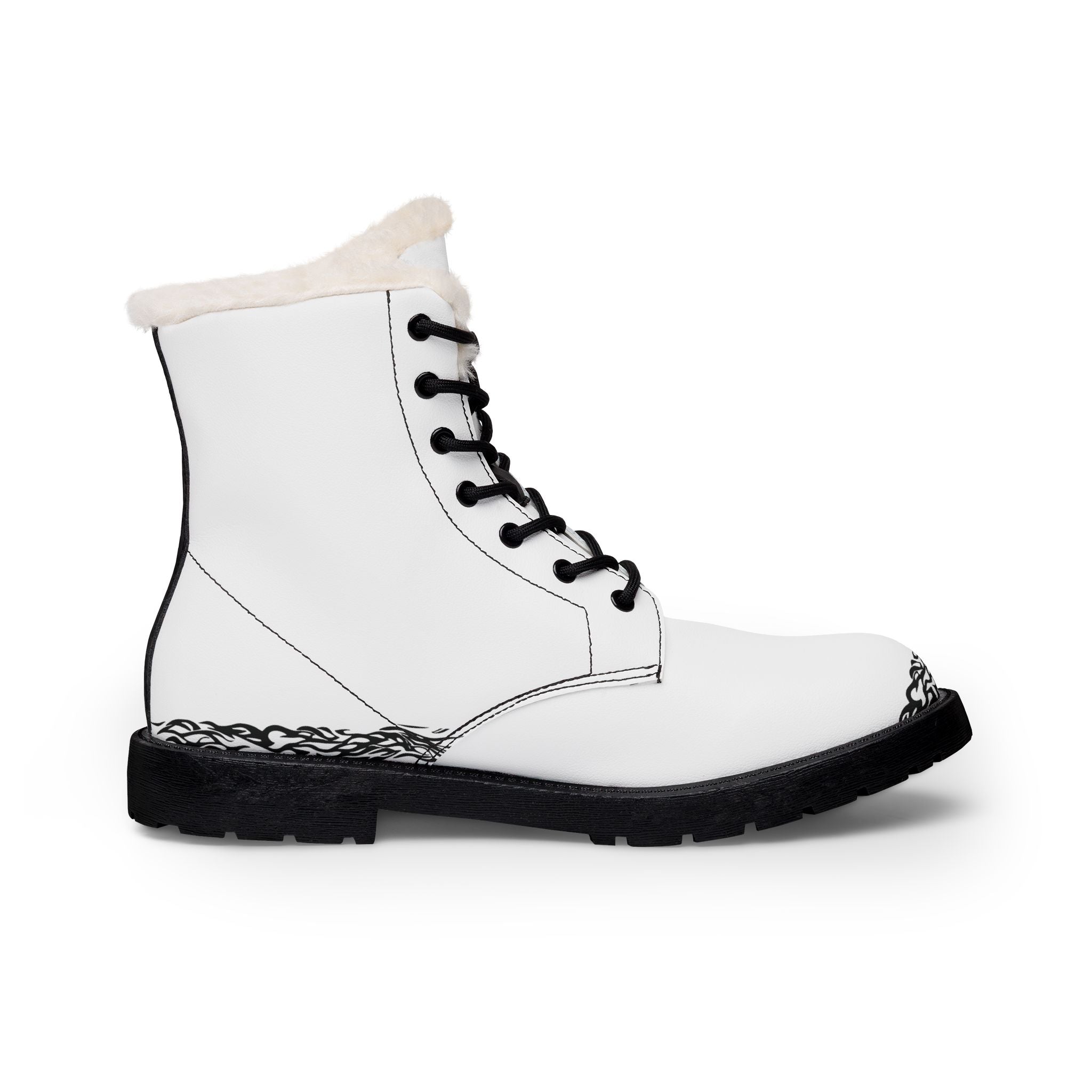Women's White Leather Fur-Lined Combat Boots – Cozy Winter Lace-Up Boots