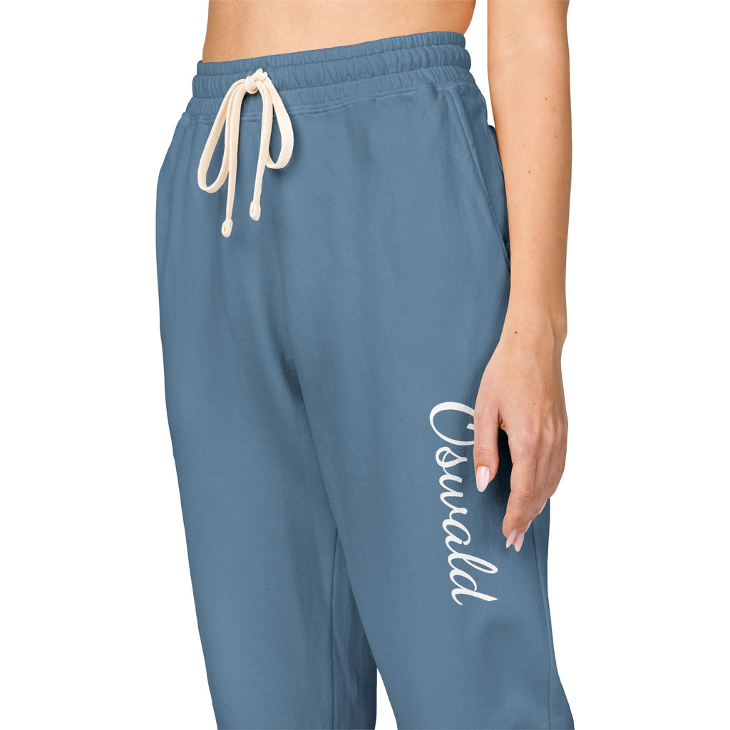 Embroidered 'Overalls' Fleece Sweatpants — Cozy Garment-Dyed Lounge Joggers