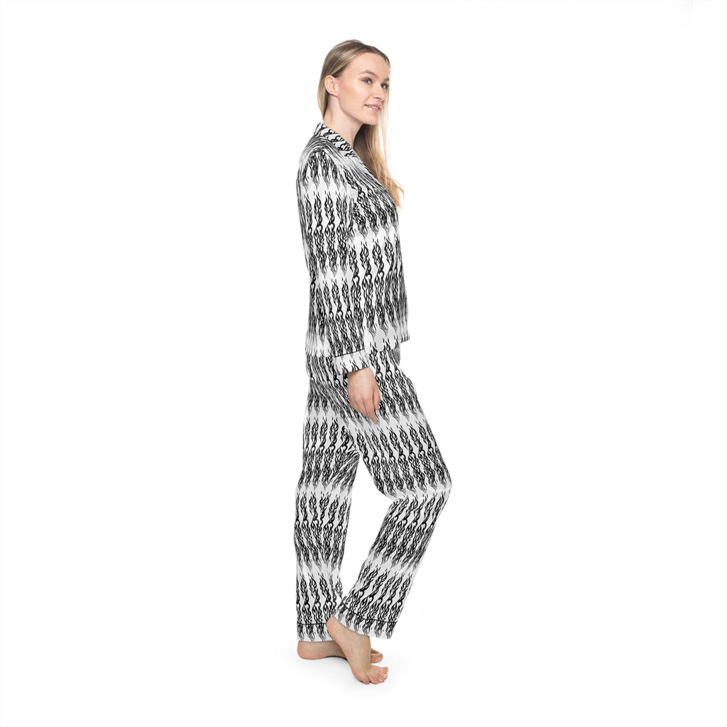 Black & White Geometric Satin Pajama Set — Women’s Luxe Sleepwear