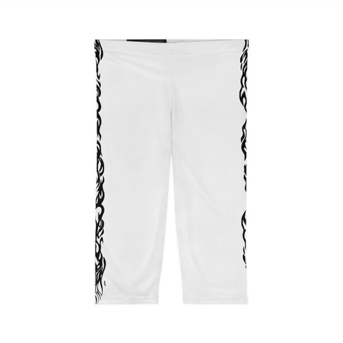Capri Leggings with Black Tribal Side Panel — Women's Athletic Crop Pants