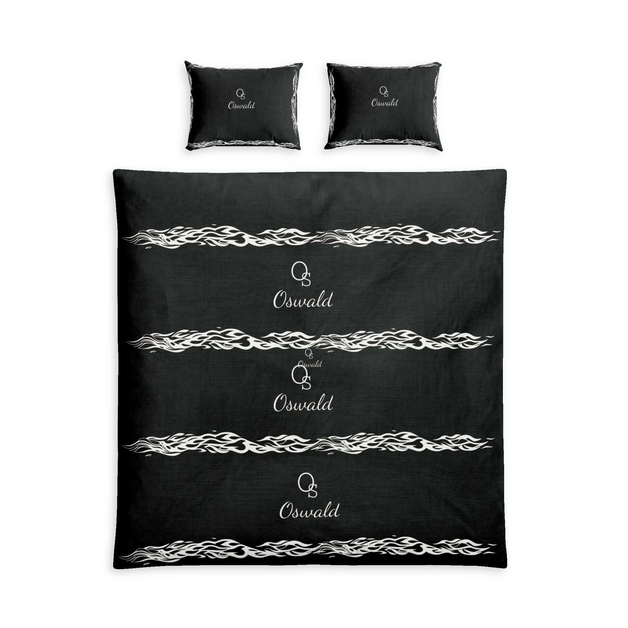 Oswald Black Cotton Bed Set with White Oswald  design Stripes